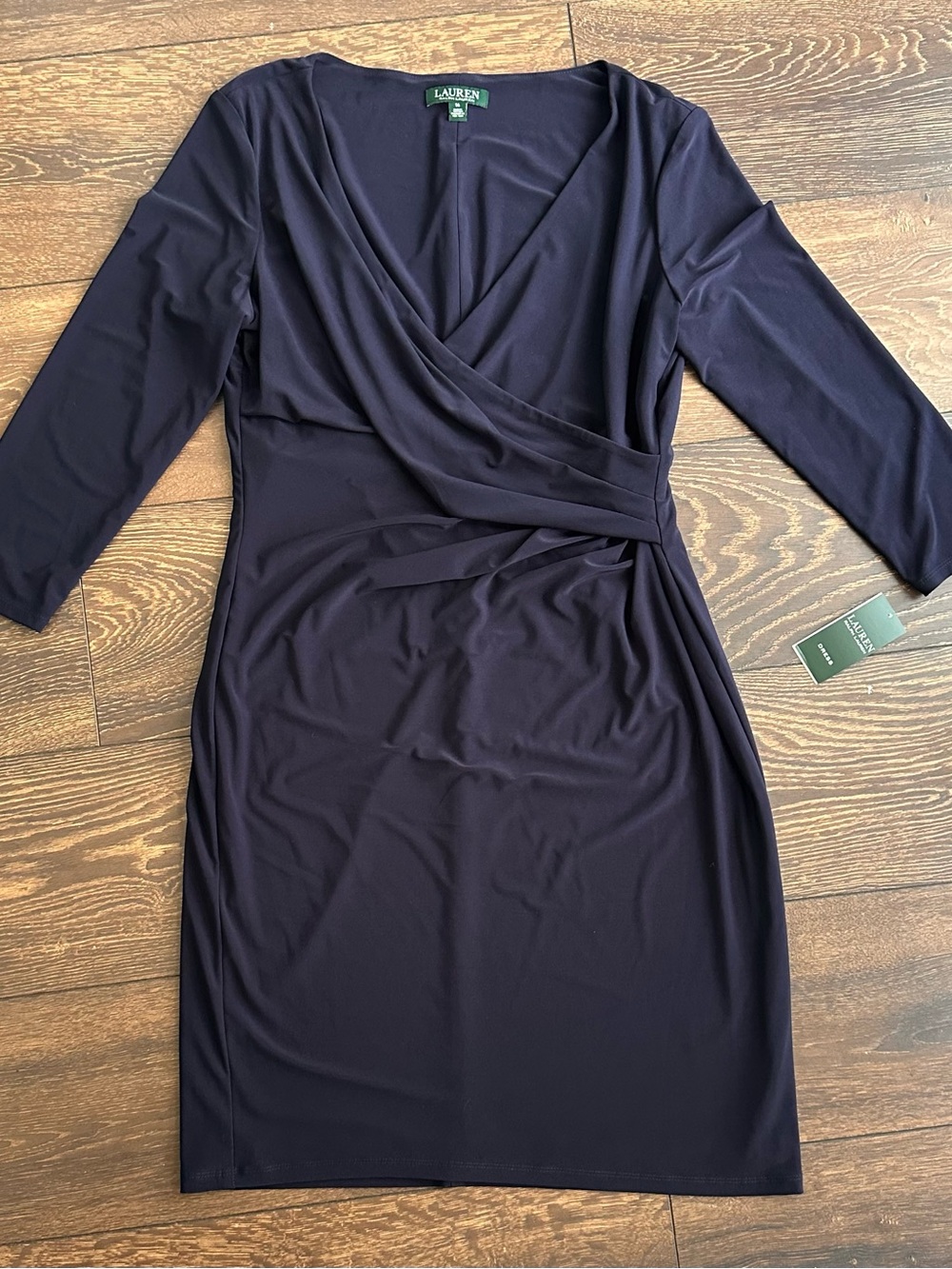 Ralph Lauren Navy Wrap-Style Long Sleeve Sheath Dress